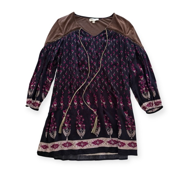 Dresses & Skirts - Tassels N Lace Boho Floral Tunic Dress with Brown Yoke